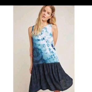 Anthropologie Blue Tie-Dye Midi Dress